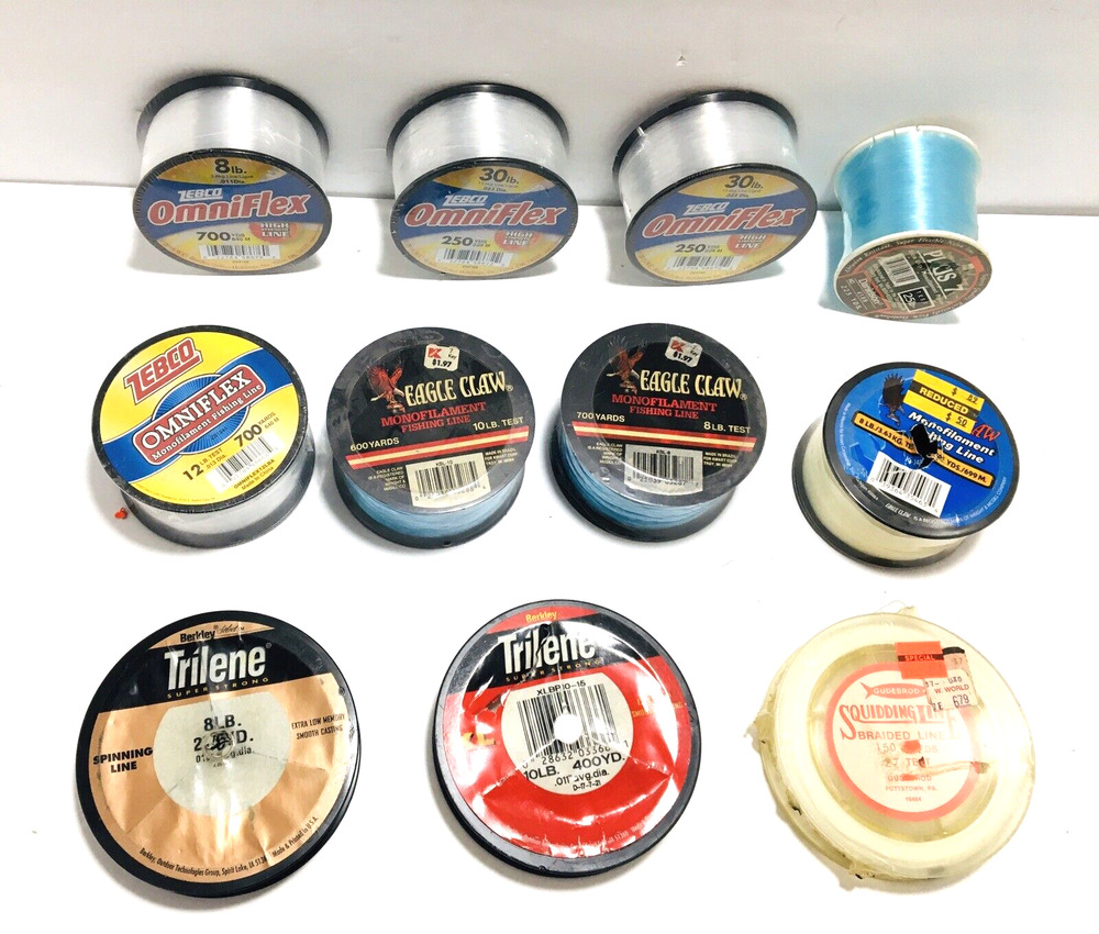 VTG NOS (Lot of 10) NEW Lot Fishing Line Spools Eagle Claw OmniFlex Trilene READ